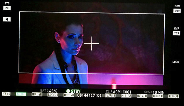 Adrienne Wilkinson as Josephine Tully filming Dreamcatcher monitor